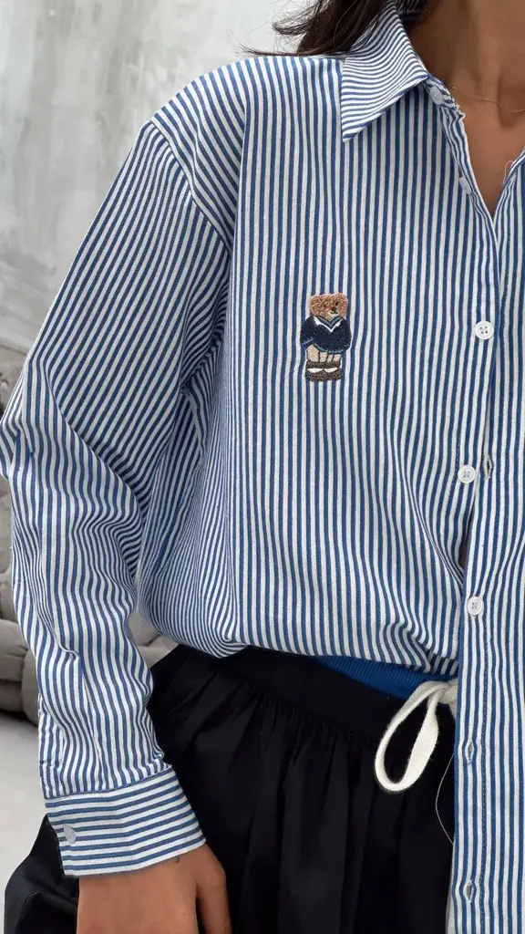 OVERSIZE AYICIK NAKIŞLI ÇİZGİLİ GÖMLEK