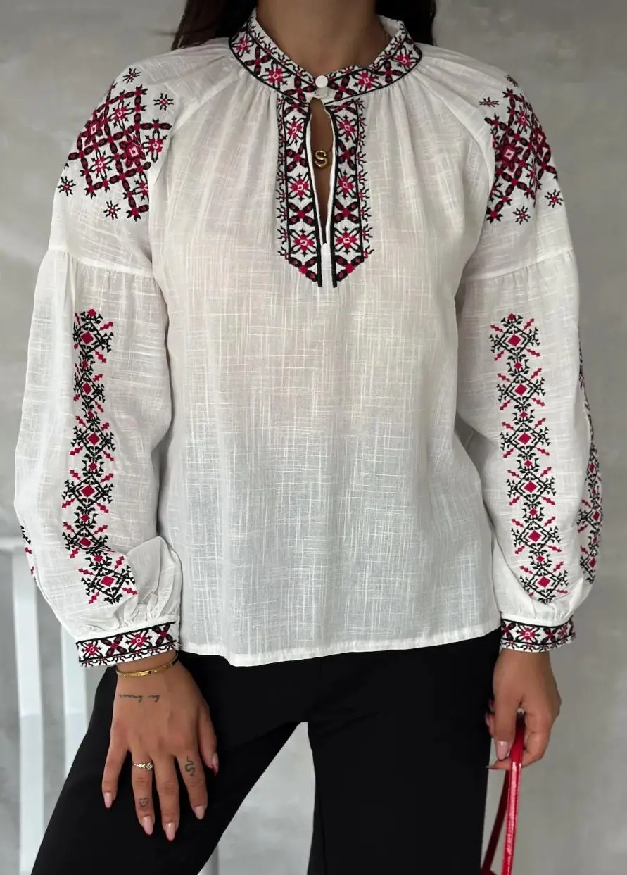 ETNİK MOTIF KETEN BLUZ - View 2