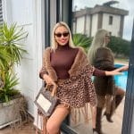 leopar desenli kürklü şal