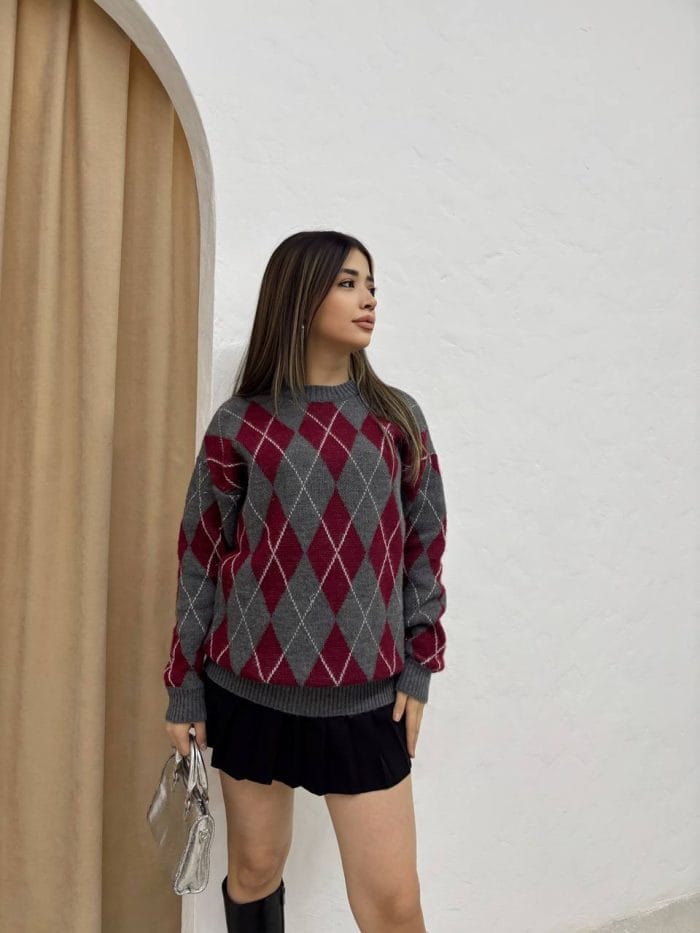 baklava desenli oversize triko kazak kadın kış modası