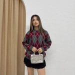 baklava desenli oversize triko kazak kadın kış modası