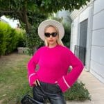 Yumuşak dokulu bisiklet yaka kazak – kolu çizgili kadın kazak | Ella Style