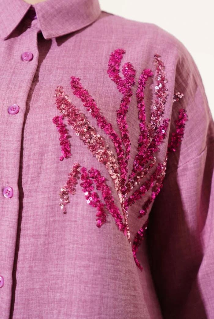 pul payetli oversize kadın gömlek – Ella Style