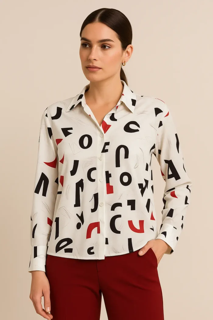 Desenli saten kadın gömlek – modern ve şık tasarım