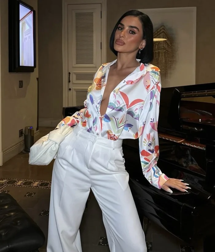 desenli saten kadın gömlek – Ella Style