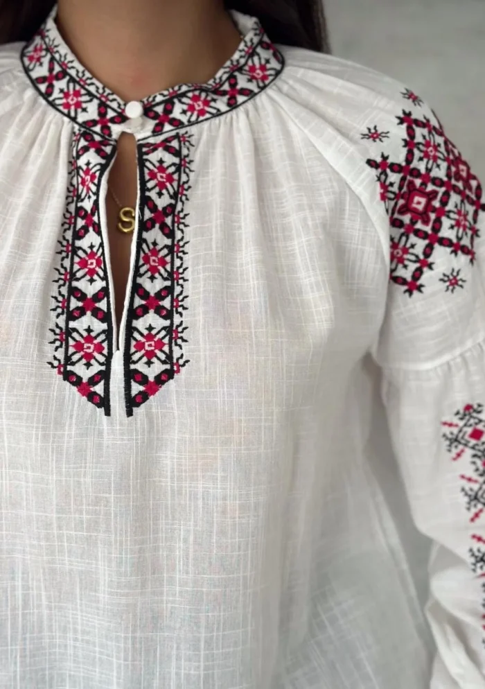 bohem gomlek14 Etnik desenli nakış işlemeli keten bluz - Ella Style
