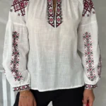 Etnik desenli nakış işlemeli keten bluz - Ella Style