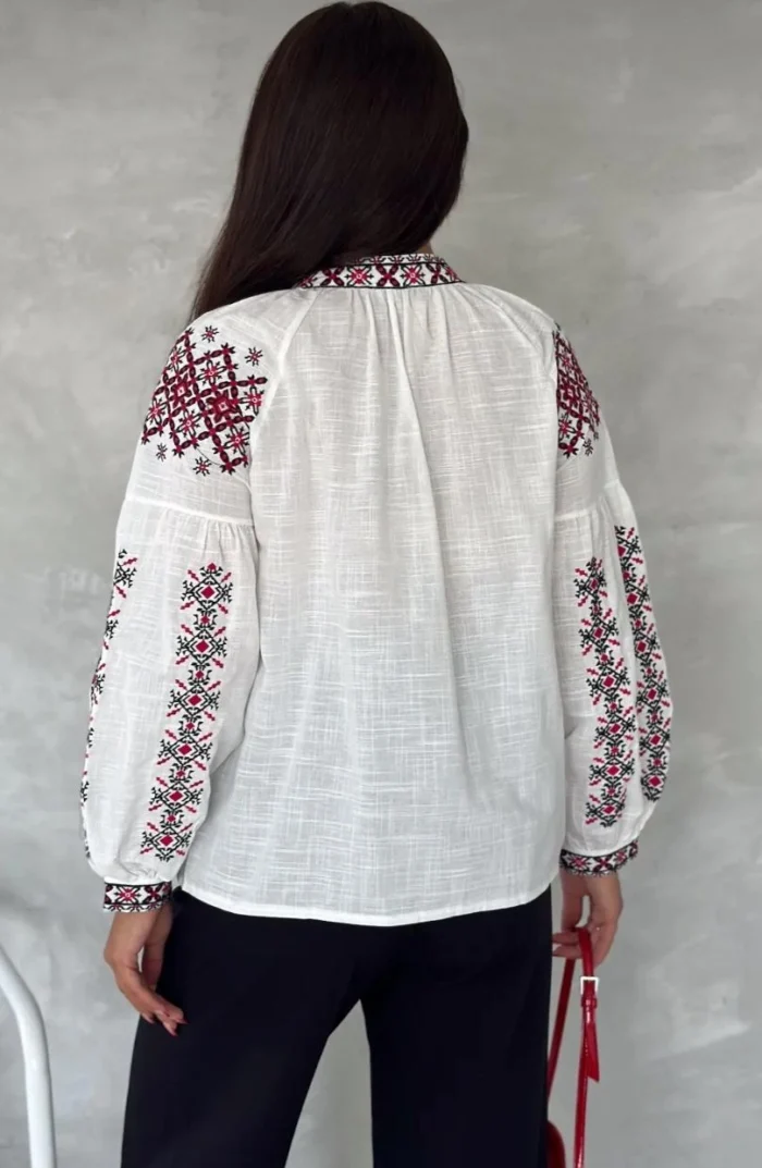 bohem gomlek17 Etnik desenli nakış işlemeli keten bluz - Ella Style