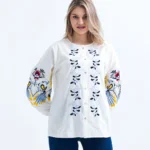 Renkli kol nakışlı keten kadın gömlek - Ella Style