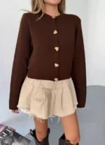 kadın triko hırka – Kalp düğmeli crop model