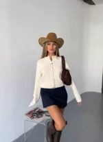 kadın triko hırka – Kalp düğmeli crop model