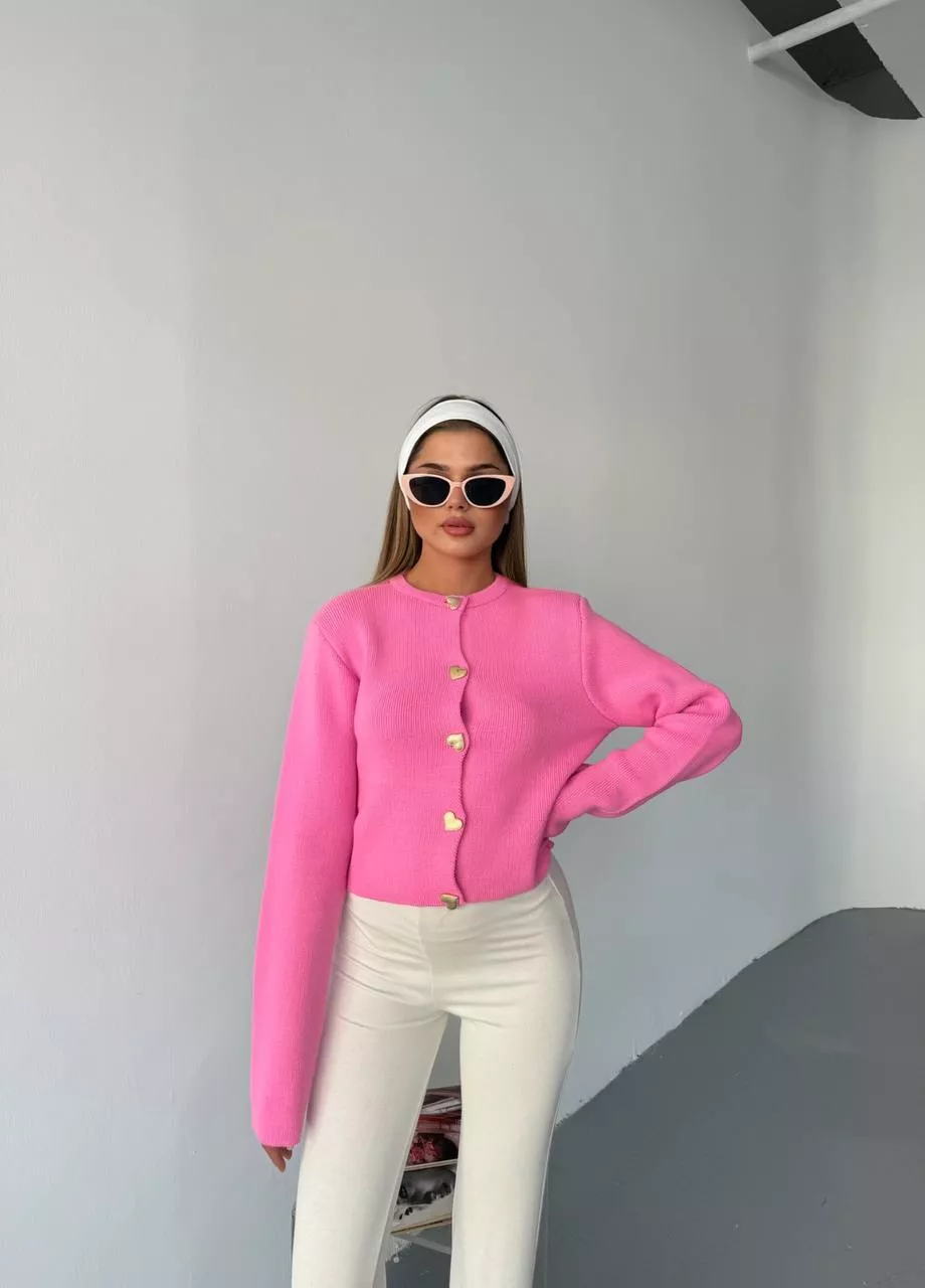 kadın triko hırka – Kalp düğmeli crop model