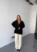 Oversize kadın triko hırka siyah – Kışlık koleksiyon
