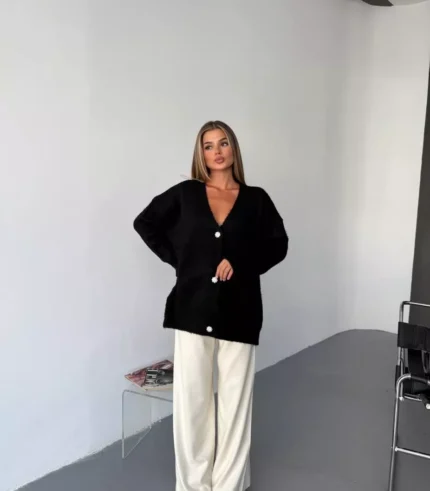 Oversize kadın triko hırka siyah – Kışlık koleksiyon