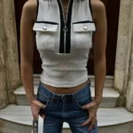 yüksek yaka kolsuz crop bluz ella style