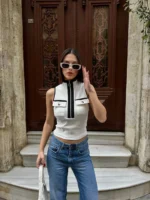 yüksek yaka kolsuz crop bluz ella style